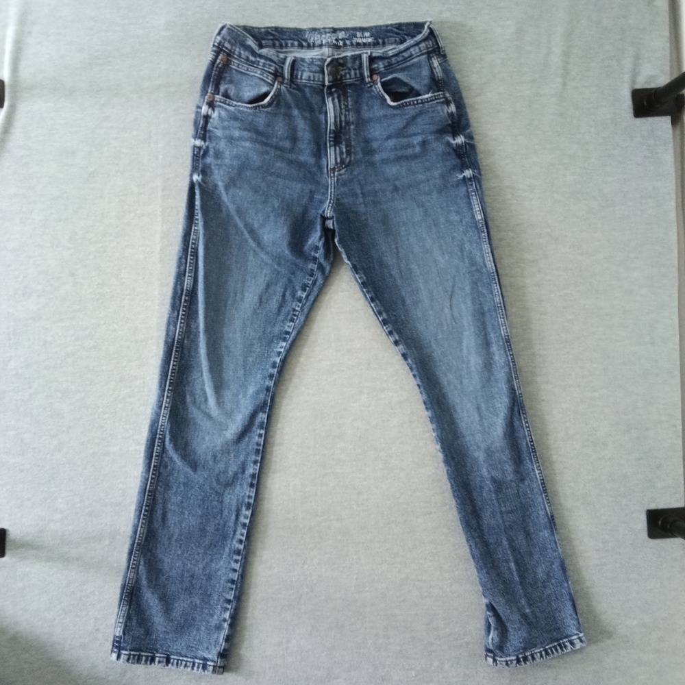 Wrangler Retro Slim Straight Medium Wash Stretch Jeans 33x34 Mens Blue
